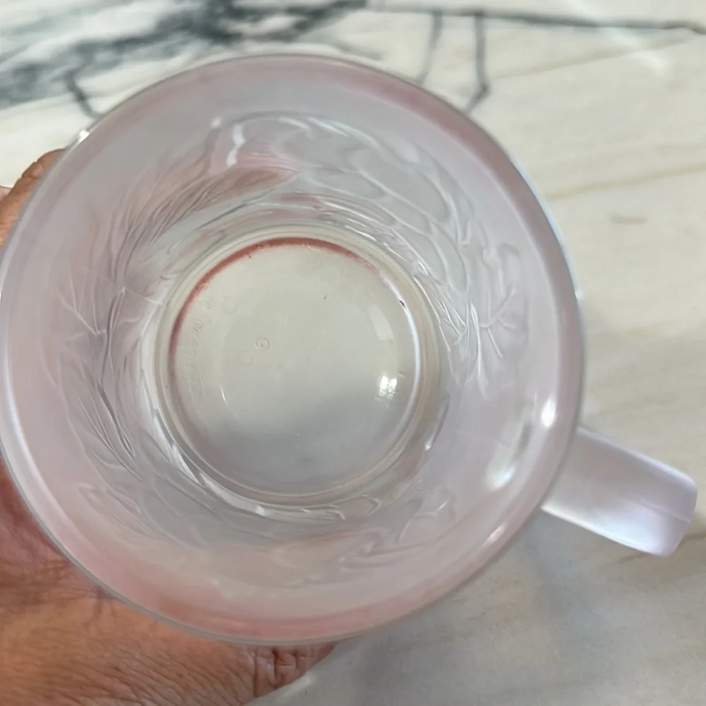 Vintage KIG Indonesia grape impression design frosted light pink glass mug